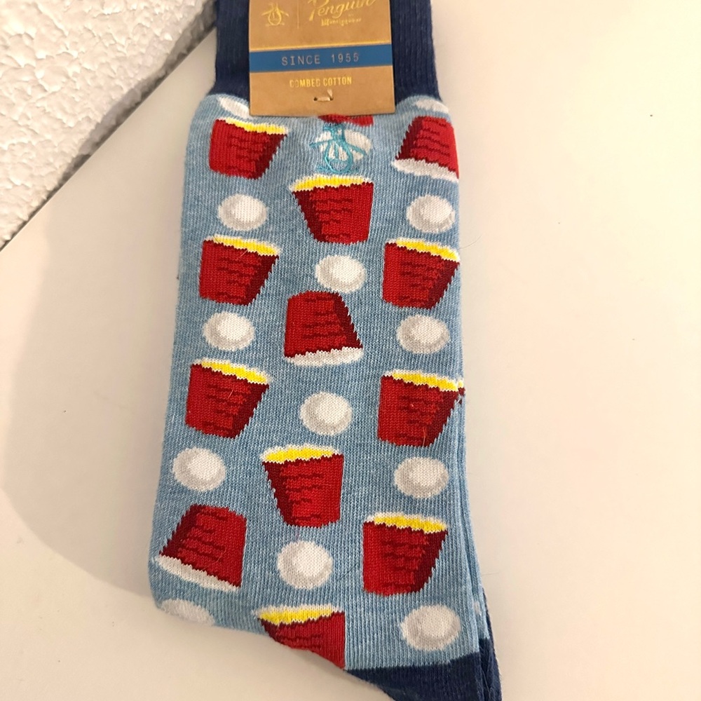 Original Penguin Blue and Red Casual Socks with Playful Design